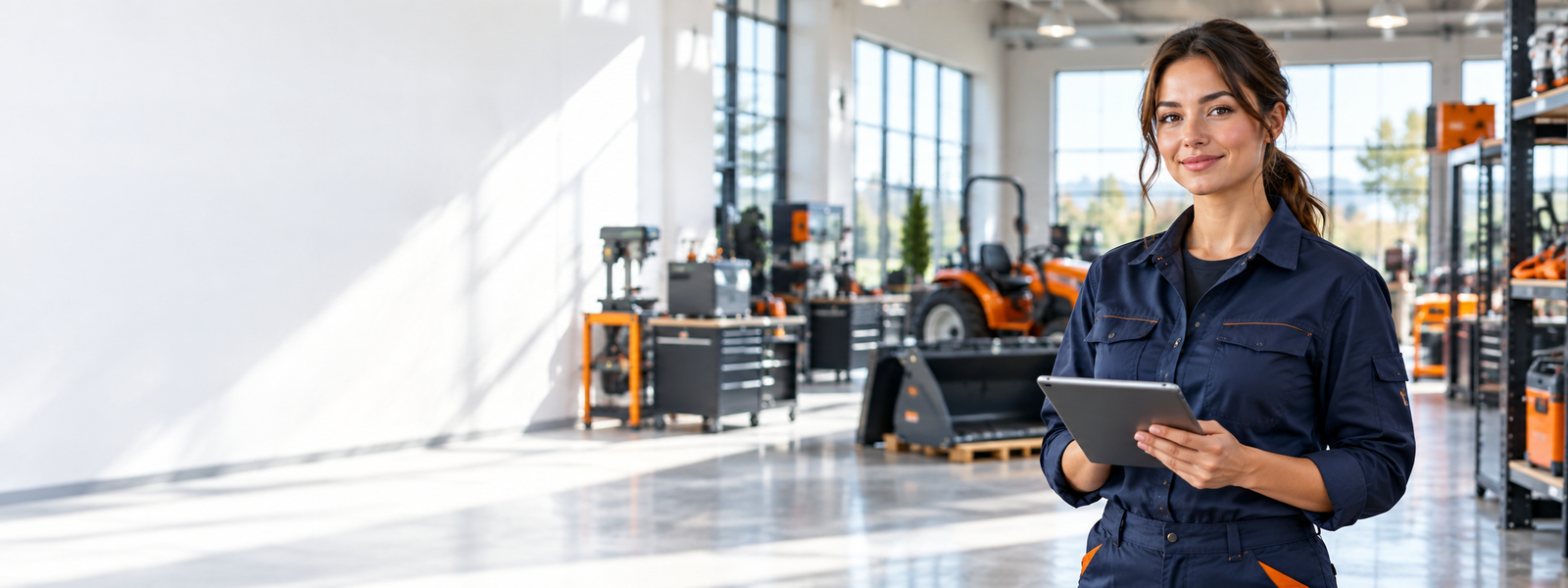 Direct Machinery Supply customer support specialist in a professional equipment showroom